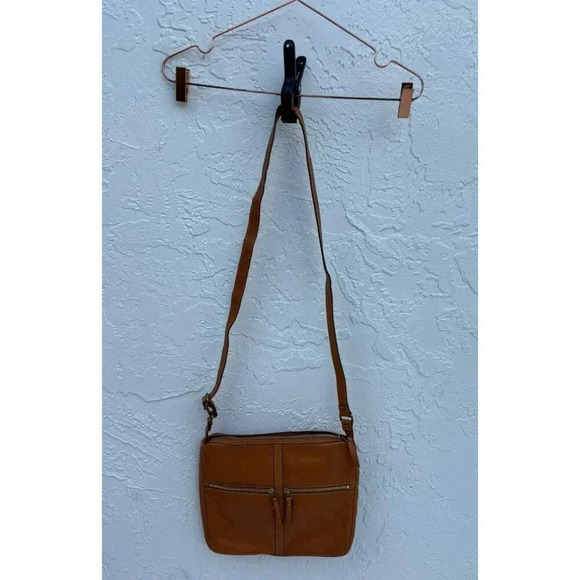 FOSSIL Erin Womens Cowhide Pebble Purse Leather Crossbody Bag Brown Sz 12x11 - Picture 1 of 16